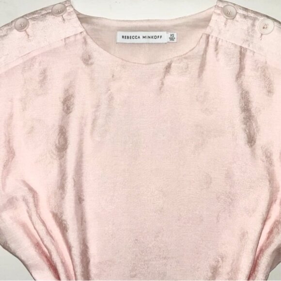 Rebecca Minkoff Pastel Pink Floral Jacquard Puff Sleeve Blouse XS Feminine Top - Picture 3 of 9